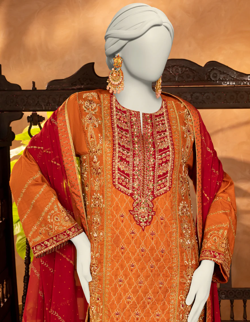 RUST RAW SILK 3PC STITCHED | JJPW-S-JPS-25-3917 F - Image 3