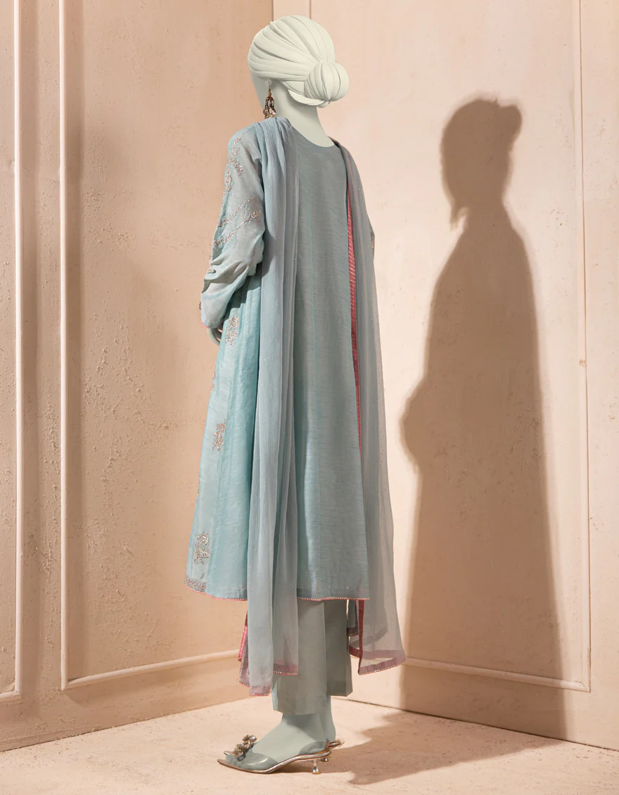 TURQUOISE PAPER COTTON 3PC STITCHED | JJPW-S-JPS-25-3926 F - Image 2