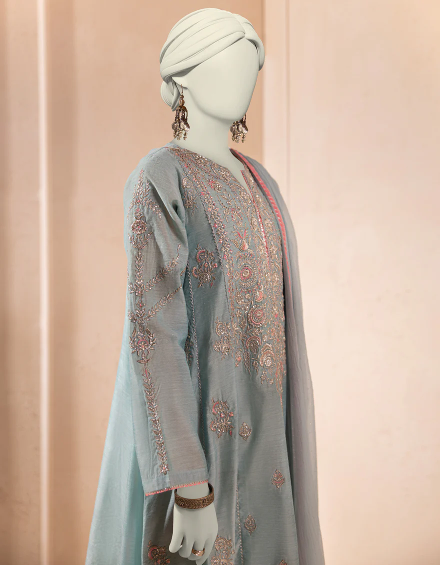 TURQUOISE PAPER COTTON 3PC STITCHED | JJPW-S-JPS-25-3926 F - Image 3