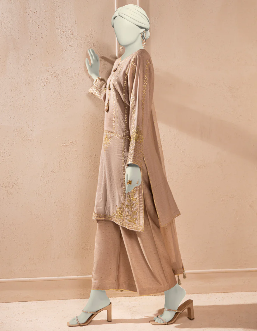 BEIGE PAPER COTTON 3PC STITCHED | JJPW-S-JPS-25-3928 F - Image 2