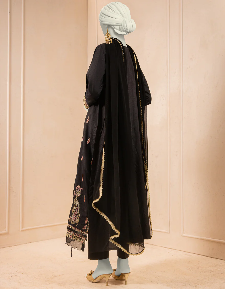 BLACK RAW SILK 3PC STITCHED | JJPW-S-JPS-25-3929 F - Image 2