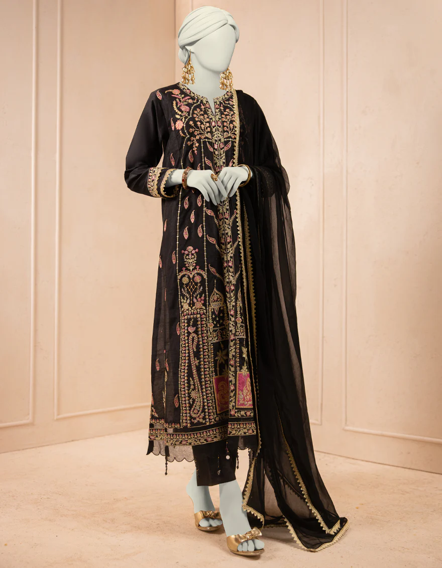 BLACK RAW SILK 3PC STITCHED | JJPW-S-JPS-25-3929 F - Image 4