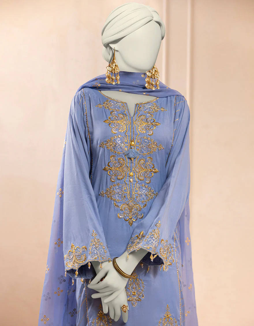 BLUE SILK 3PC STITCHED | JJPW-S-JPS-25-3932 F - Image 3