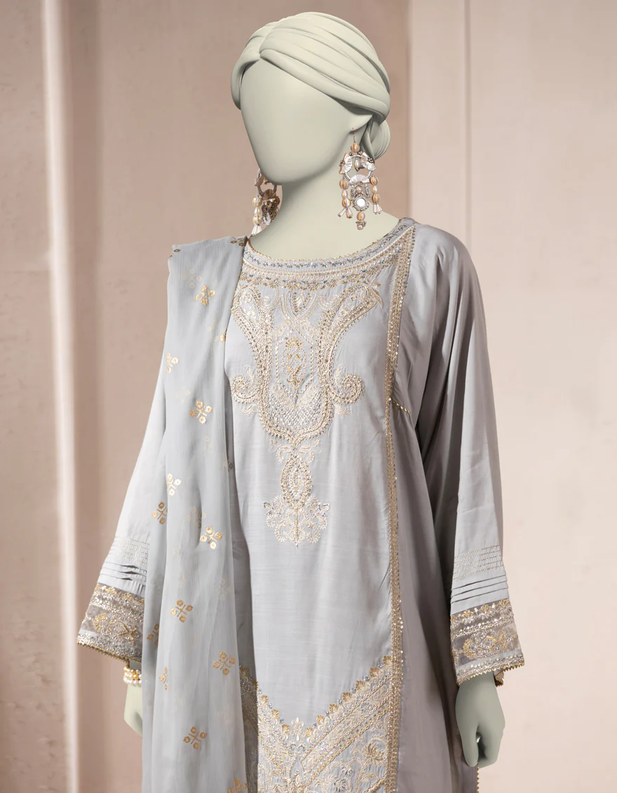 GREY ORGANZA 3PC STITCHED | JJPW-S-JPS-25-3933 F - Image 2
