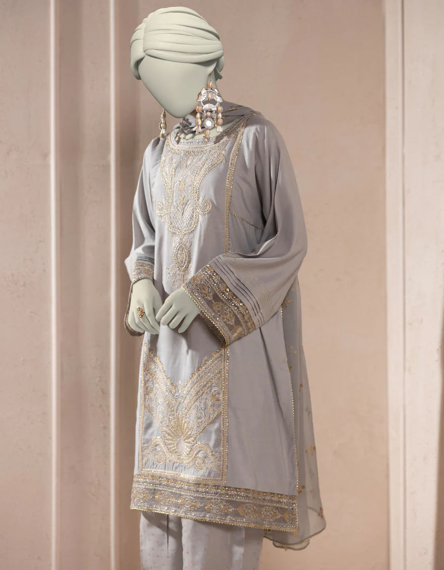 GREY ORGANZA 3PC STITCHED | JJPW-S-JPS-25-3933 F - Image 4