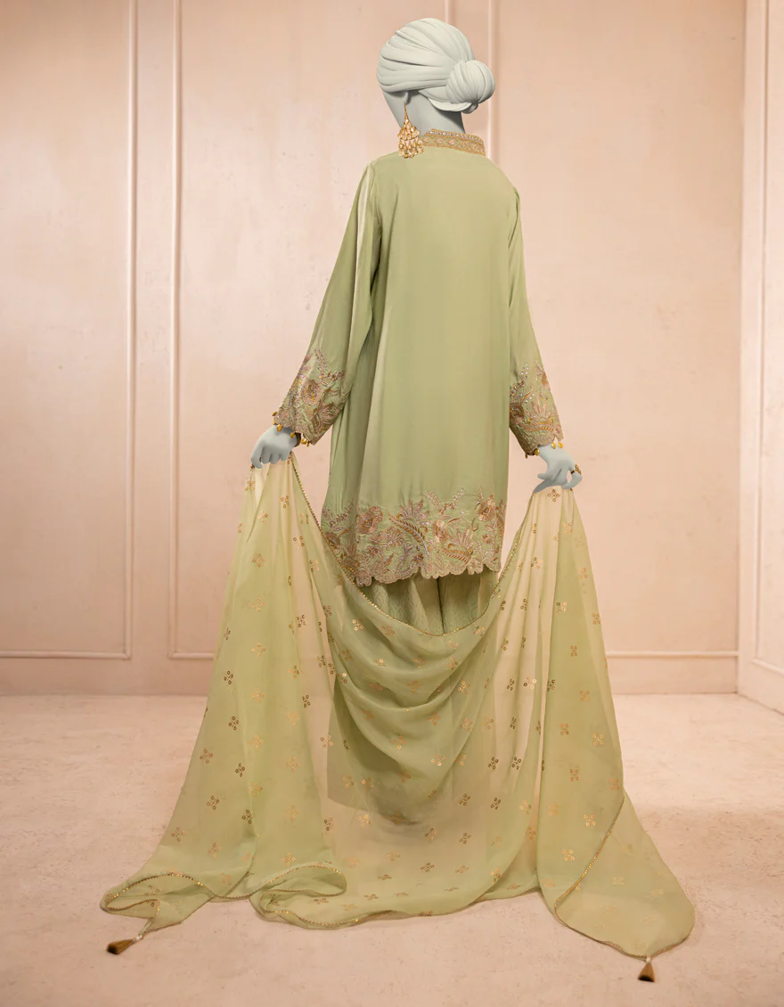 GREEN ORGANZA 3PC STITCHED | JJPW-S-JPS-25-3934 F - Image 2