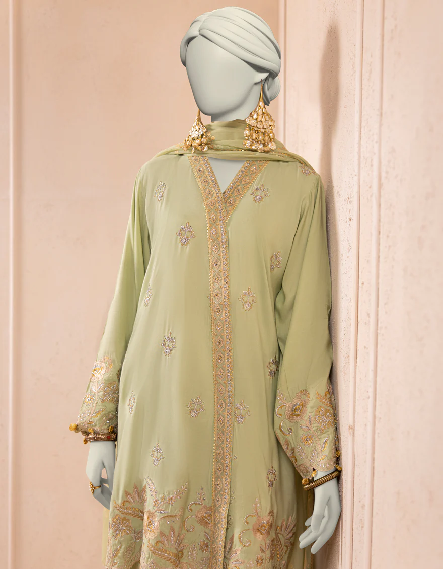 GREEN ORGANZA 3PC STITCHED | JJPW-S-JPS-25-3934 F - Image 3
