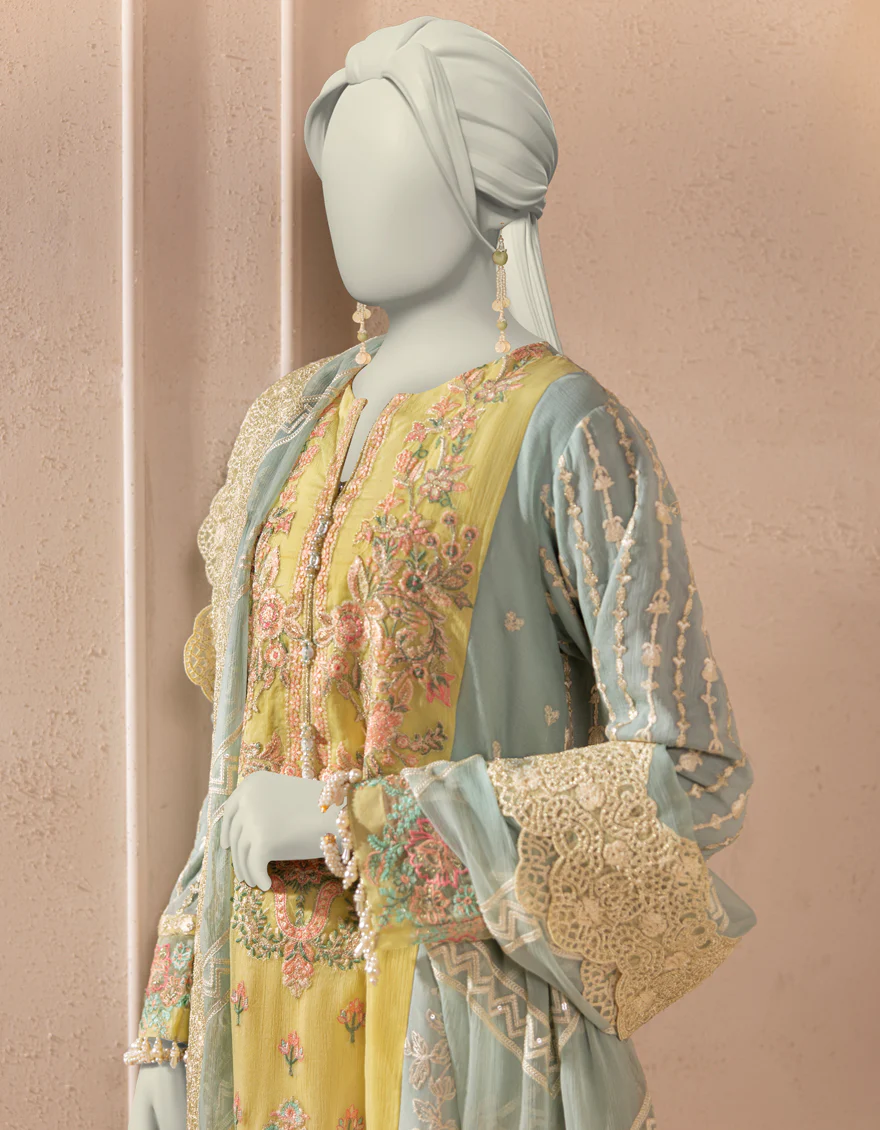 BLUE IMPURE CHIFFON 3PC STITCHED | JJPW-S-JPS-25-3936 F - Image 3