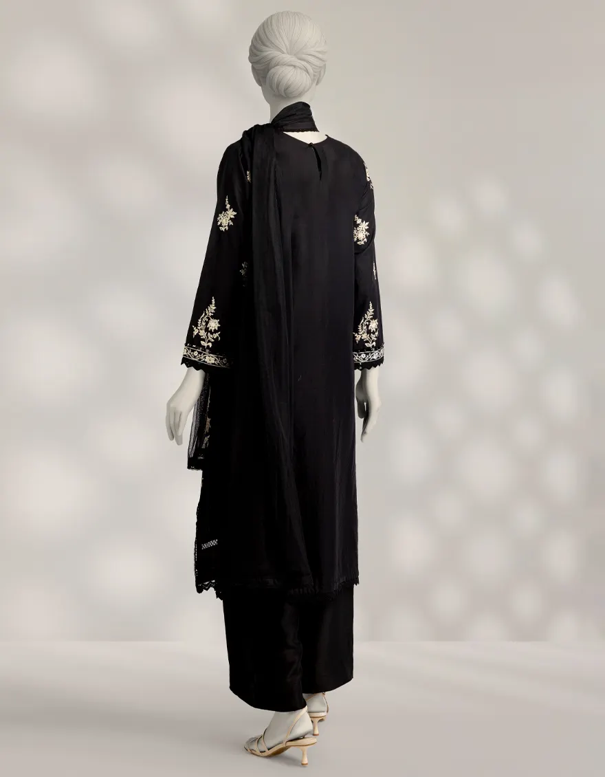 BLACK RAW SILK 3PC STITCHED | JJPW-S-JPS-25-3960 FB/INARA-7 - Image 2
