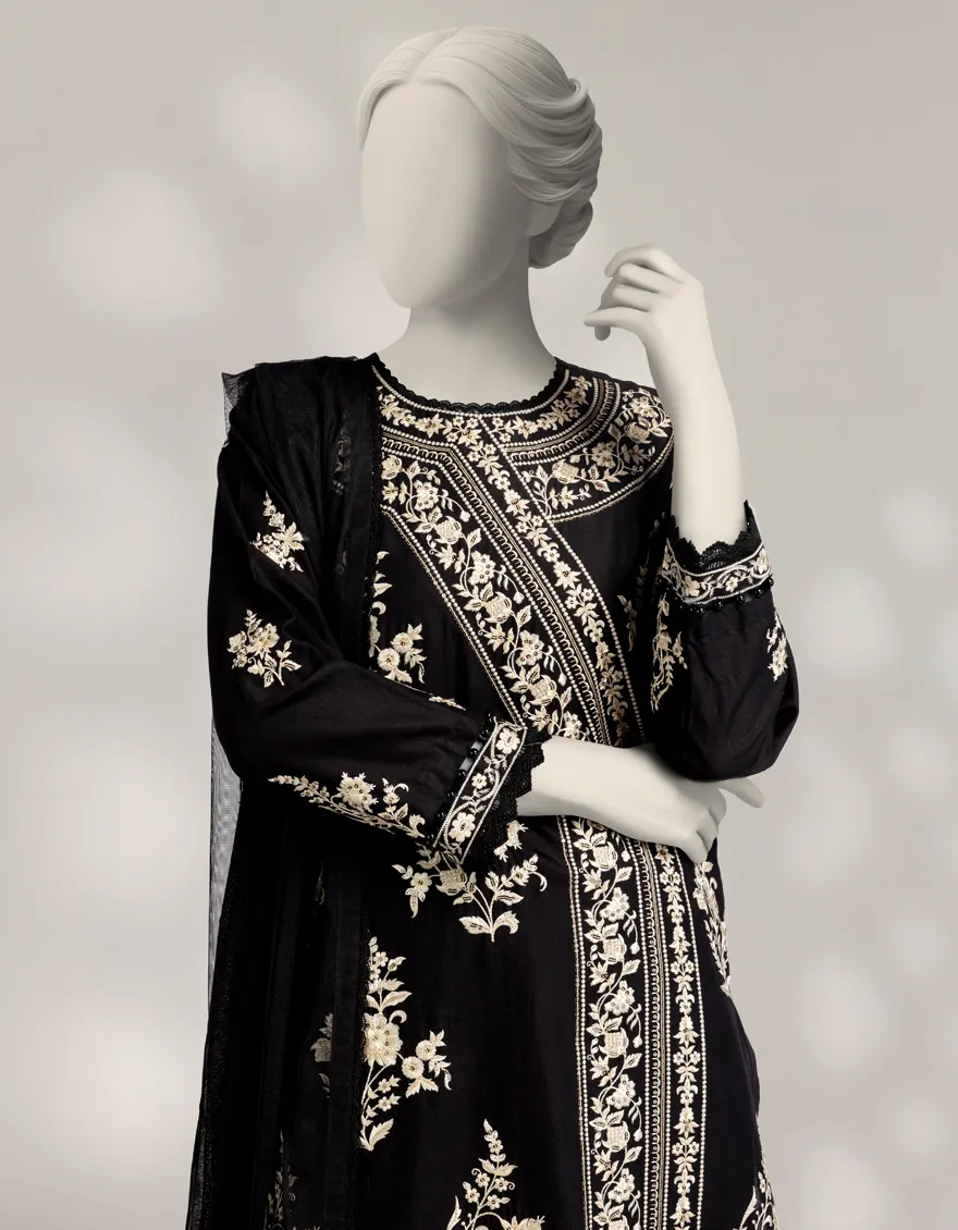 BLACK RAW SILK 3PC STITCHED | JJPW-S-JPS-25-3960 FB/INARA-7 - Image 4