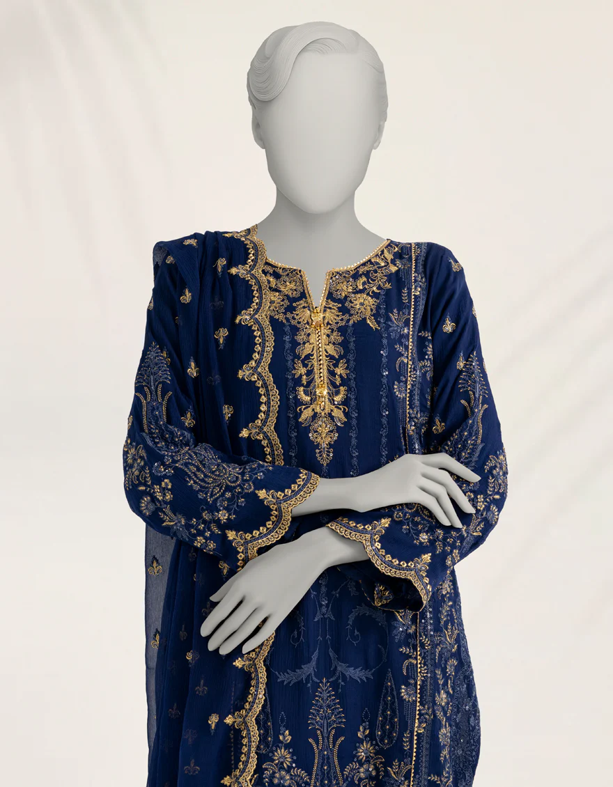 BLUE CHIFFON 3PC STITCHED | JJPW-S-JPS-25-3969 FB/DANEEN-07 - Image 2