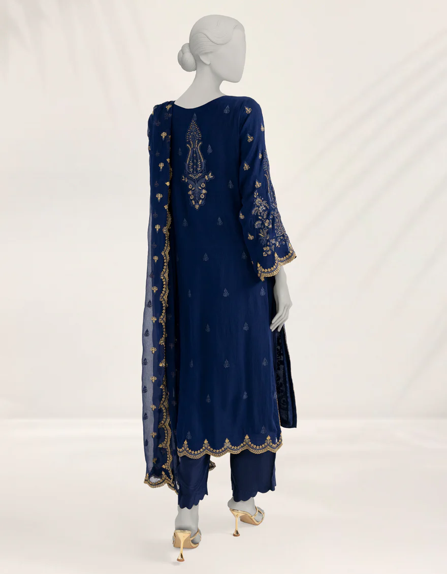 BLUE CHIFFON 3PC STITCHED | JJPW-S-JPS-25-3969 FB/DANEEN-07 - Image 3