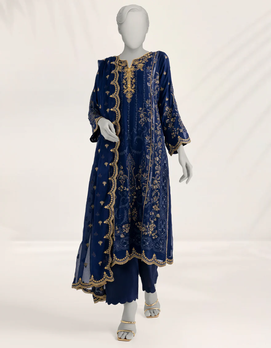 BLUE CHIFFON 3PC STITCHED | JJPW-S-JPS-25-3969 FB/DANEEN-07 - Image 5