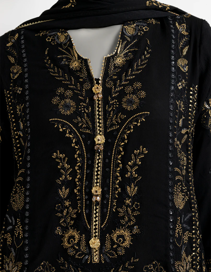 BLACK CHIFFON 3PC STITCHED | JJPW-S-JPS-25-3970 FB/DANEEN-08 - Image 4