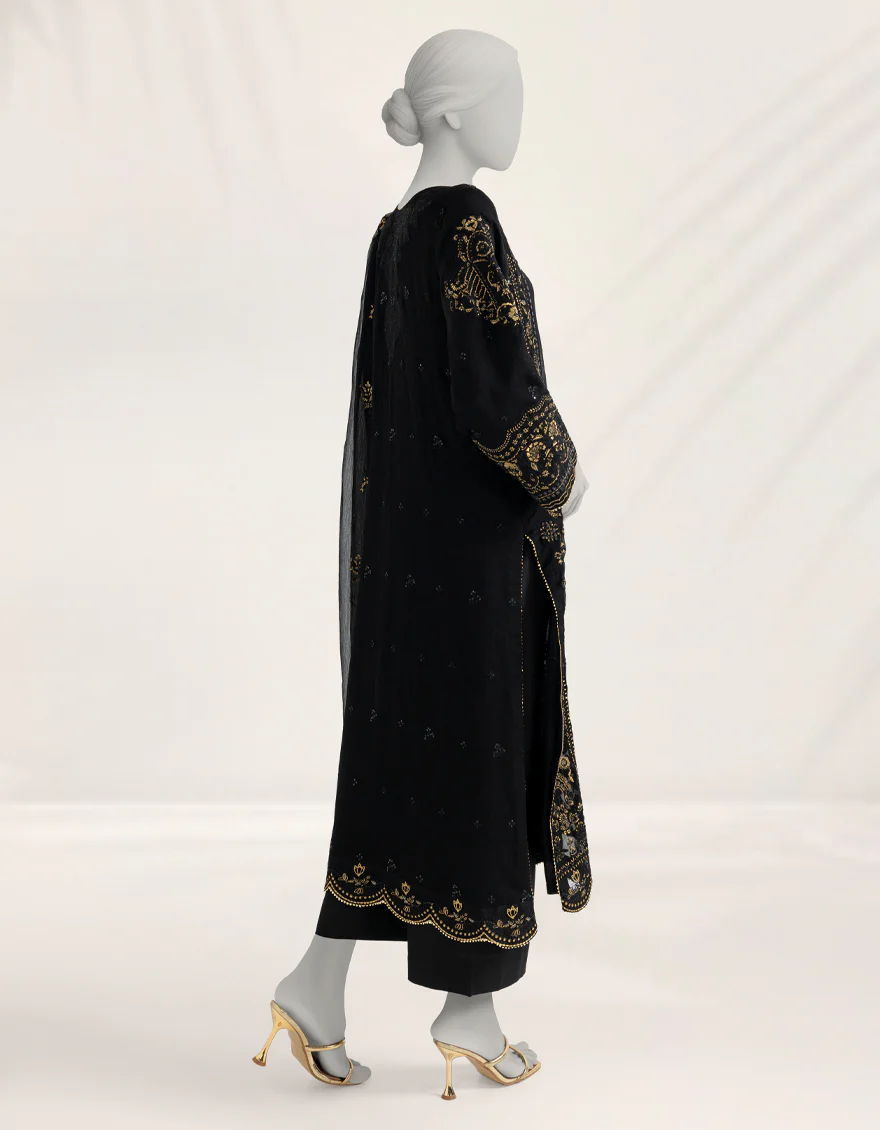 BLACK CHIFFON 3PC STITCHED | JJPW-S-JPS-25-3970 FB/DANEEN-08 - Image 5