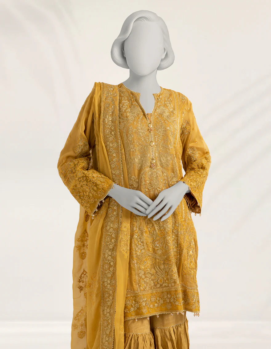 MUSTARD CHIFFON 3PC STITCHED | JJPW-S-JPS-25-3972 FB/DANEEN-10 - Image 3