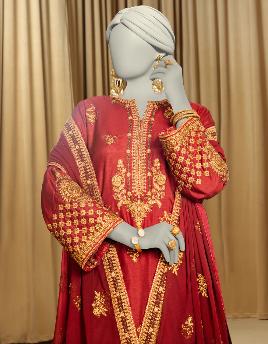 DARK MAROON RAW SILK 3PC STITCHED | JJPW-S-JPS-25-3975 FB/INARA-13 - Image 3