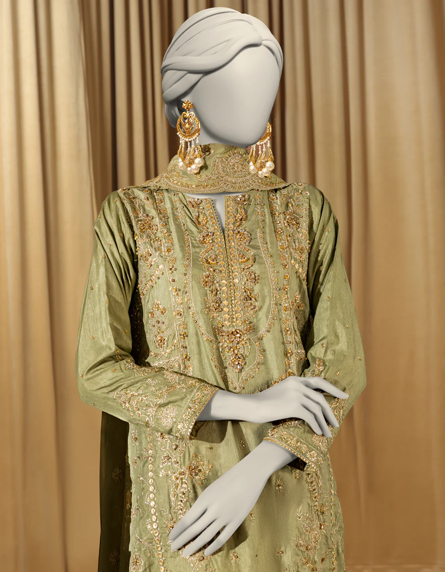 LIME GREEN RAW SILK 3PC STITCHED | JJPW-S-JPS-25-3980 FB/INARA-18 - Image 3