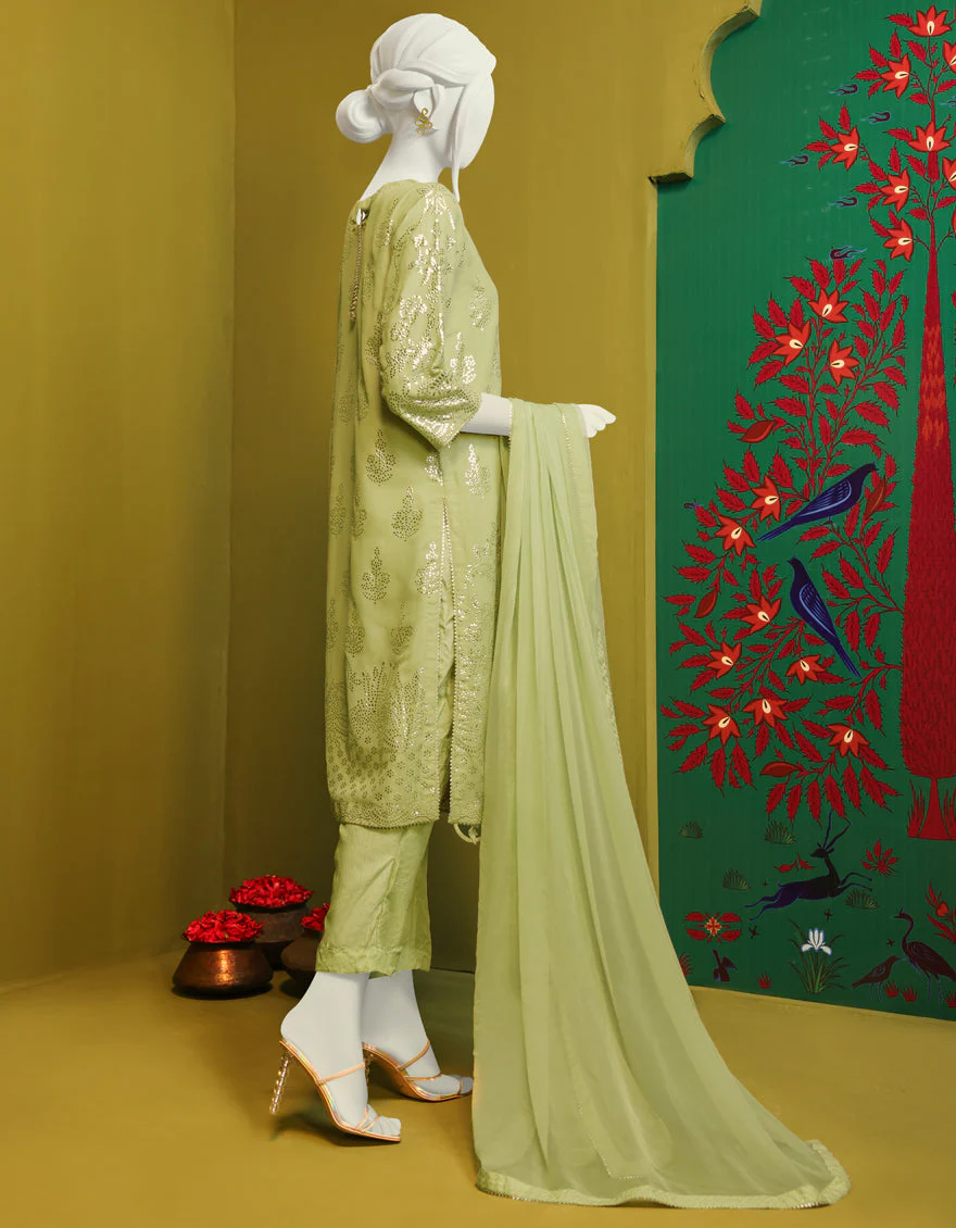 LIGHT GREEN CHIFFON 3PC STITCHED | JJPW-S-JPS-US-22-3902 FB/JH-131 - Image 2
