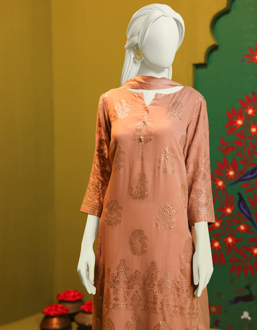 TEA PINK CHIFFON 3PC STITCHED | JJPW-S-JPS-US-22-3904 FB/HF-047 - Image 4