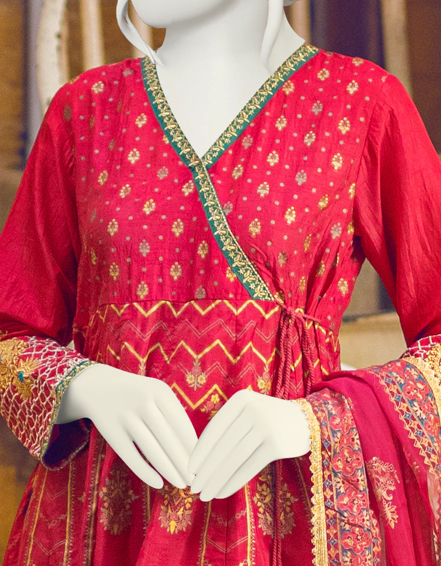 MAROON RAW SILK 3PC STITCHED | JJPW-S-JPS-US-22-3912 FB/JH-153(MF-822) - Image 2