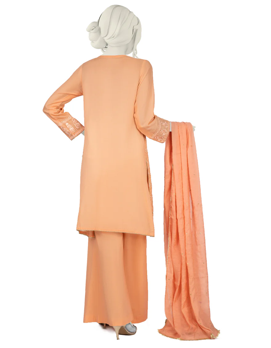 PEACH ORANGE LAWN 3PC STITCHED | JJPW-S-JPS-US-22-3914 FB/HF-122 - Image 2