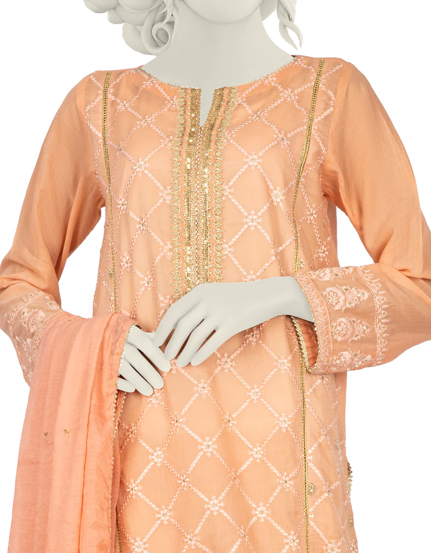 PEACH ORANGE LAWN 3PC STITCHED | JJPW-S-JPS-US-22-3914 FB/HF-122 - Image 3