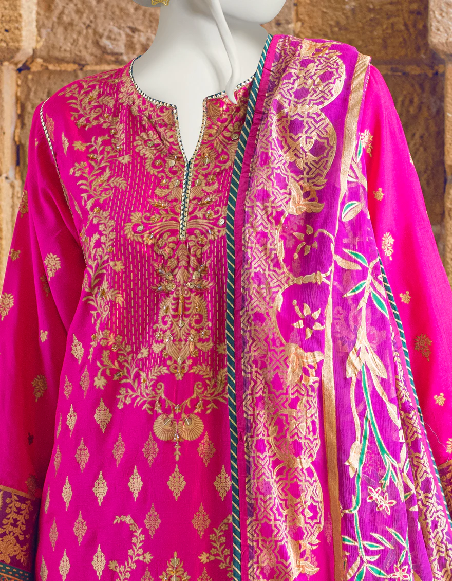HOT PINK RAW SILK 3PC STITCHED | JJPW-S-JPS-US-22-3918 FB/JH-136 - Image 2