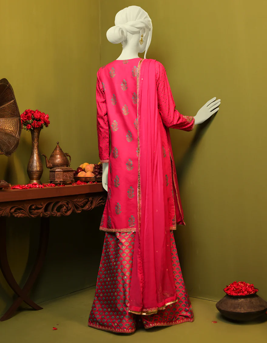 HOT PINK RAW SILK 3PC STITCHED | JJPW-S-JPS-US-22-3925 FB/HF-138(MF-839) - Image 2