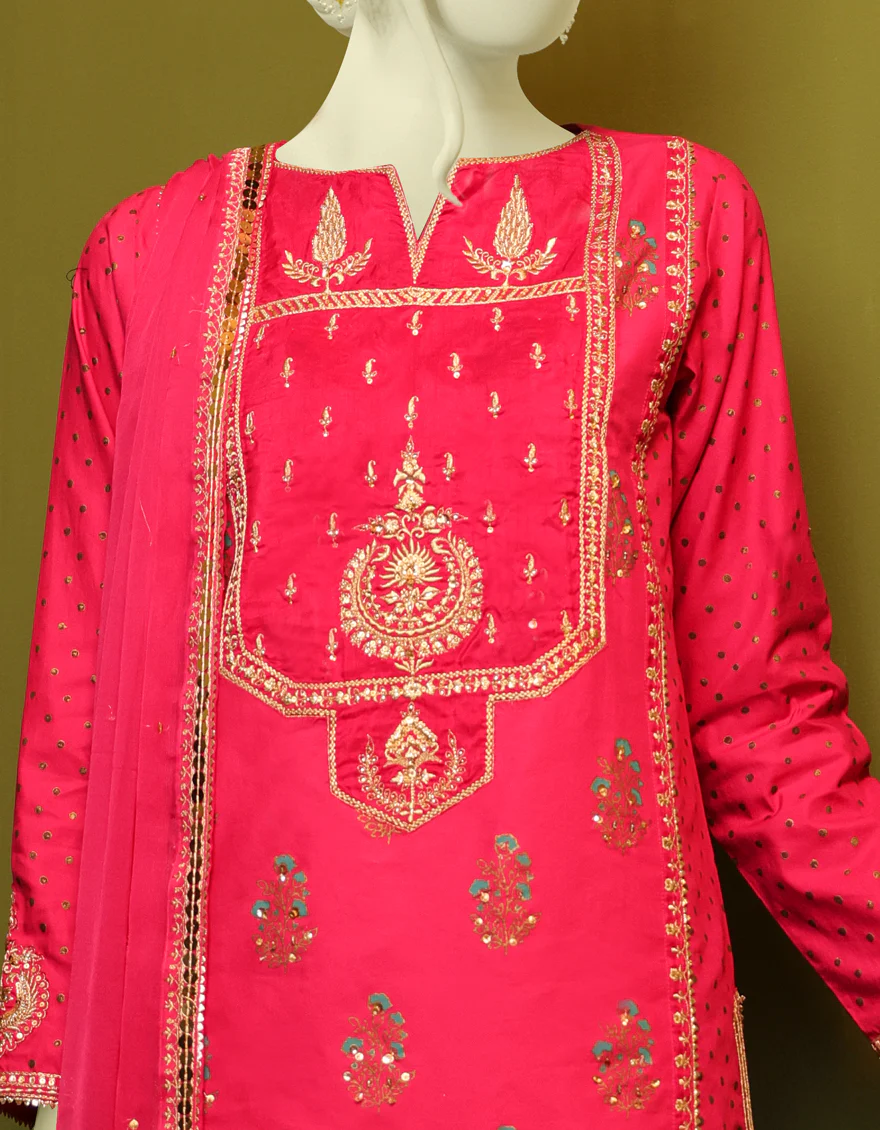 HOT PINK RAW SILK 3PC STITCHED | JJPW-S-JPS-US-22-3925 FB/HF-138(MF-839) - Image 3
