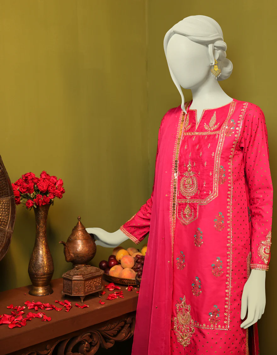 HOT PINK RAW SILK 3PC STITCHED | JJPW-S-JPS-US-22-3925 FB/HF-138(MF-839) - Image 4