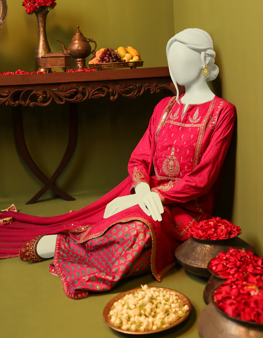 HOT PINK RAW SILK 3PC STITCHED | JJPW-S-JPS-US-22-3925 FB/HF-138(MF-839) - Image 5
