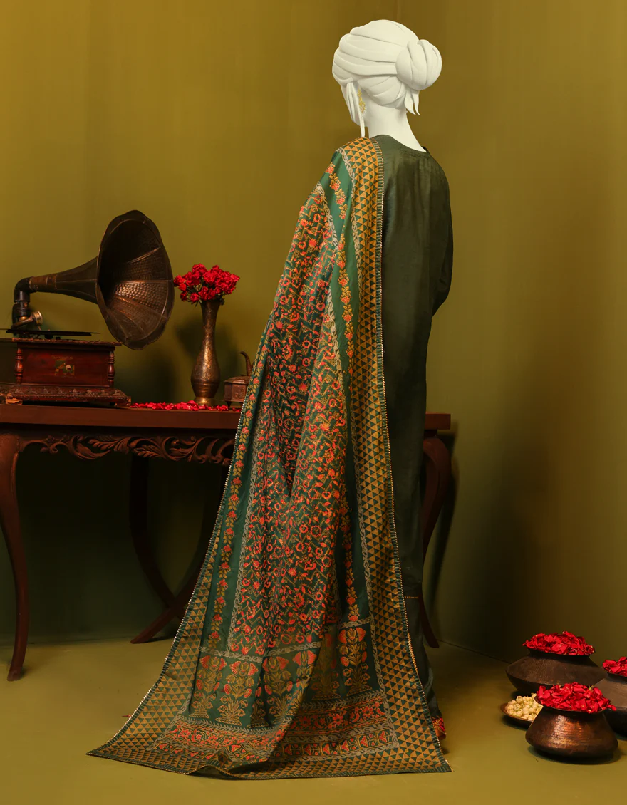 DARK GREEN RAW SILK 3PC STITCHED | JJPW-S-JPS-US-22-3927 FB/JH-166(MF-840) - Image 2