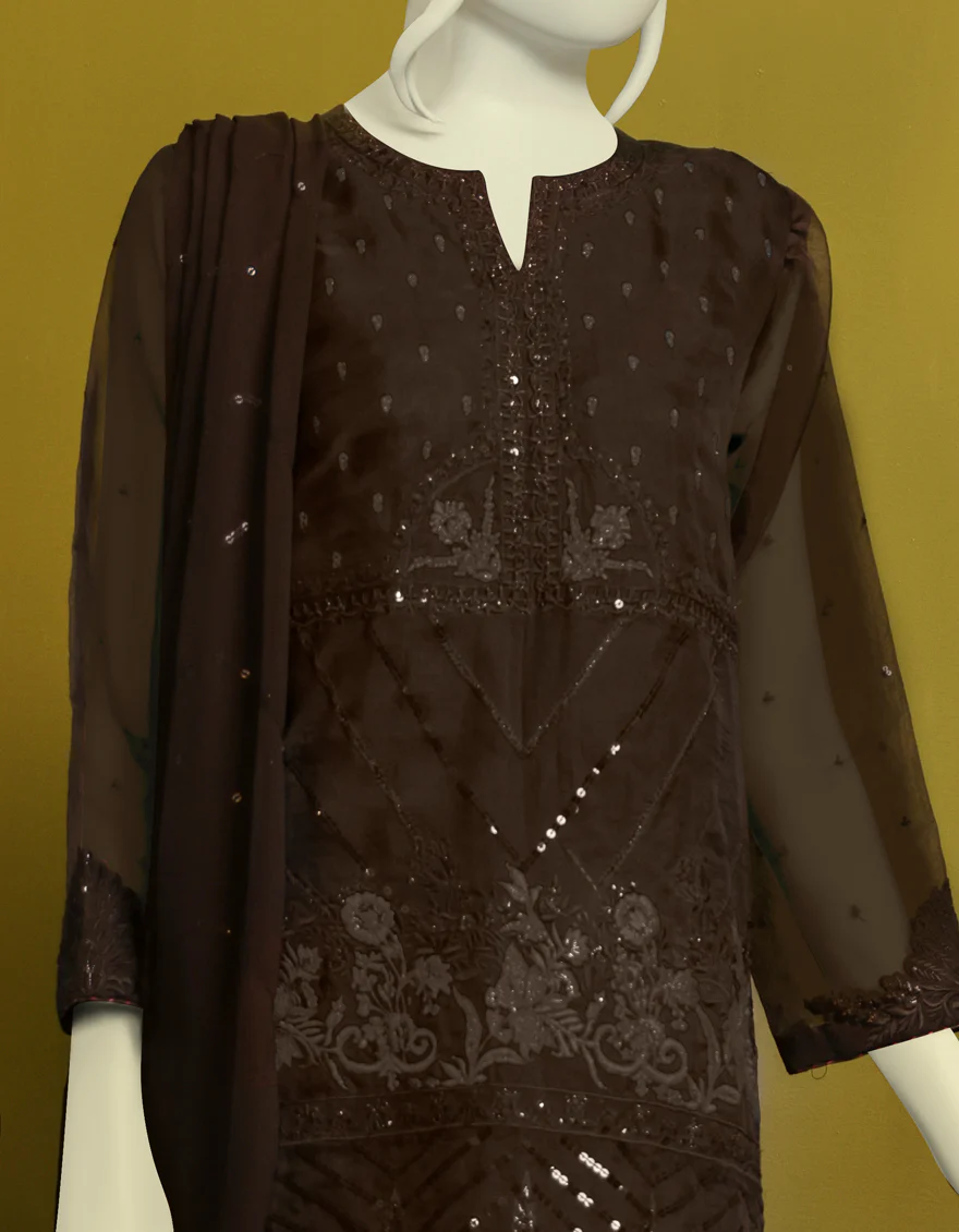 BLACK ORGANZA 3PC STITCHED | JJPW-S-JPS-US-22-3933 FB/HF-137 - Image 3