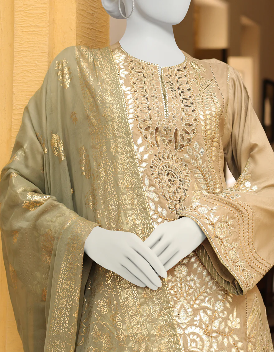 DULL GREEN RAW SILK 3PC STITCHED | JJPW-S-JPS-US-23-3902 FB/JH-210 - Image 3