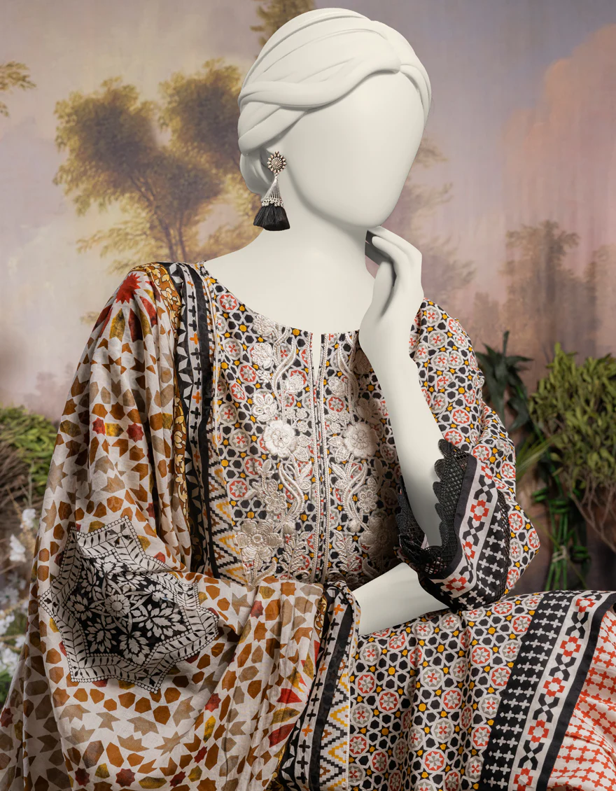 BLACK LAWN 3PC STITCHED | JJPW-S-JPW-24-008 FB/MORROCAN-04 - Image 3