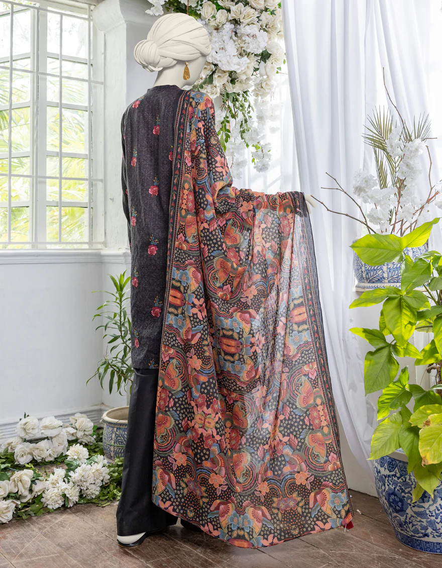 BLACK PRINTED 3PC STITCHED | JJPW-S-JPW-24-026 FB/MOSAIC FLORA-2 - Image 2