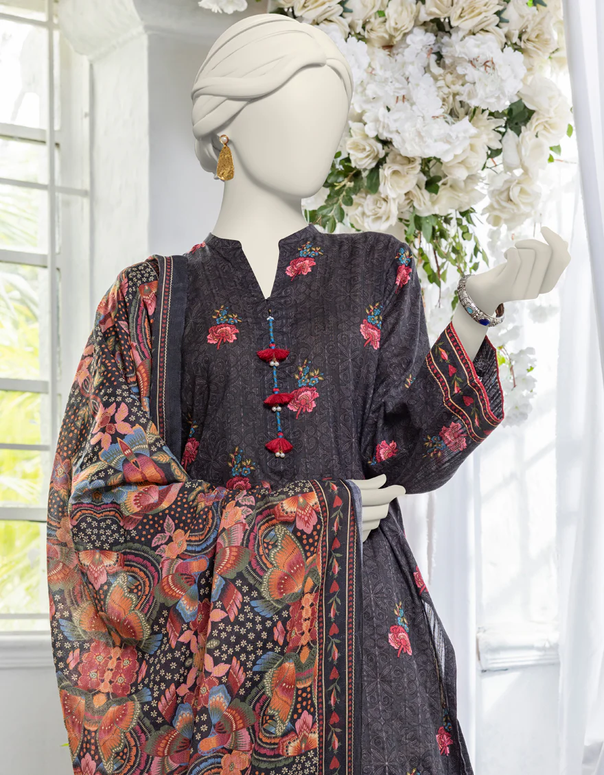 BLACK PRINTED 3PC STITCHED | JJPW-S-JPW-24-026 FB/MOSAIC FLORA-2 - Image 3