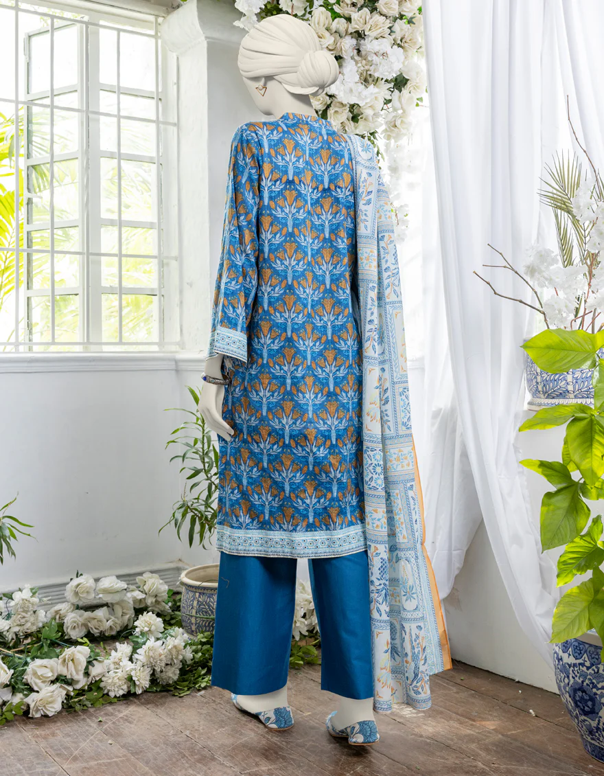 BLUE PRINTED 3PC STITCHED | JJPW-S-JPW-24-027 FB/MOSAIC FLORA-3 - Image 2