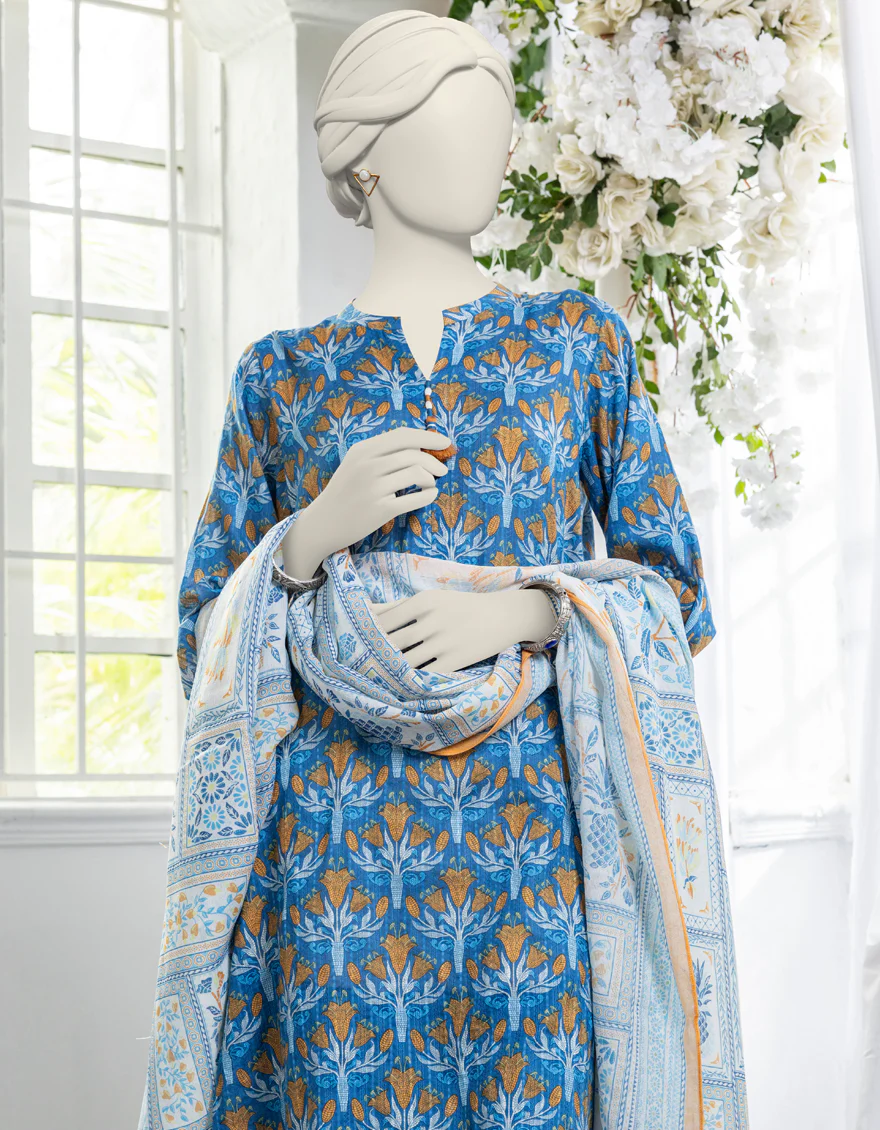 BLUE PRINTED 3PC STITCHED | JJPW-S-JPW-24-027 FB/MOSAIC FLORA-3 - Image 3