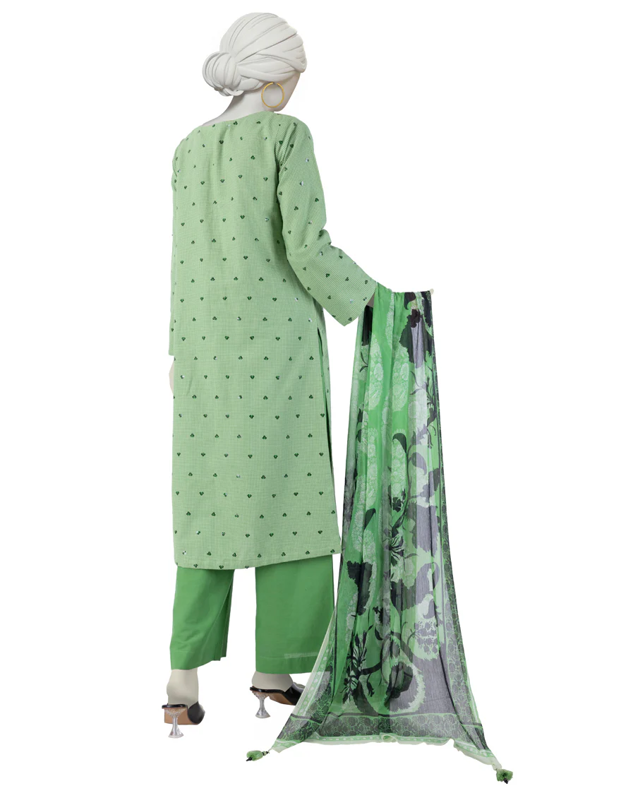 GREEN DOBBY 3PC STITCHED | JJPW-S-JPW-24-029 FB/FLORAL-01 - Image 2