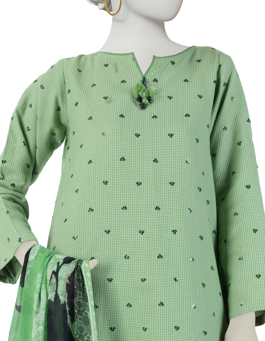 GREEN DOBBY 3PC STITCHED | JJPW-S-JPW-24-029 FB/FLORAL-01 - Image 3