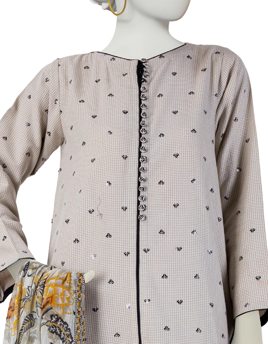BROWN DOBBY 3PC STITCHED | JJPW-S-JPW-24-031 FB/FLORAL-03 - Image 3