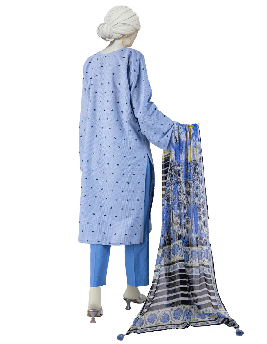 BLUE DOBBY 3PC STITCHED | JJPW-S-JPW-24-032 FB/FLORAL-04 - Image 2