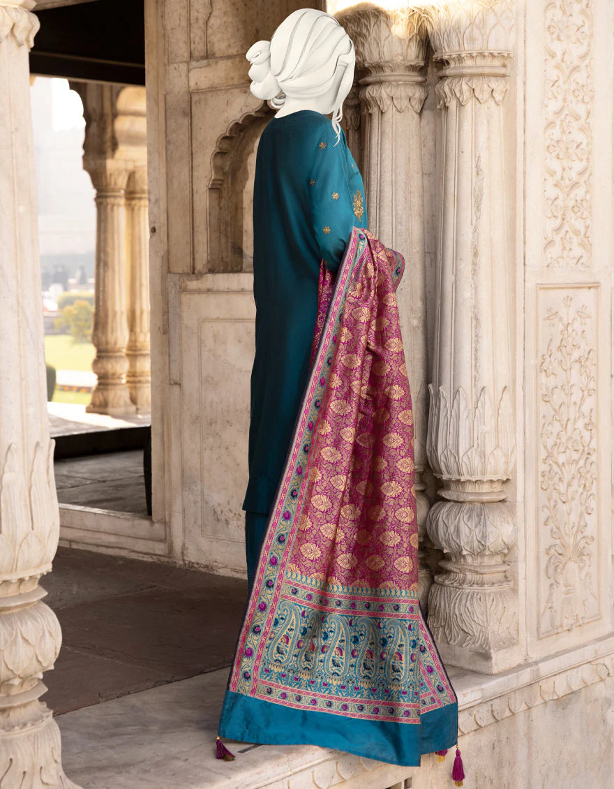 TEAL GREEN RAW SILK 3PC STITCHED | JJPW-S-JPWF-US-22-002 FB/FF-035 - Image 2