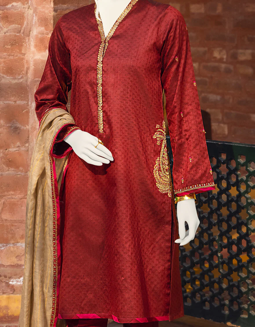 MAROON RAW SILK 3PC STITCHED | JJPW-S-JPWF-US-22-008 FB/FF-386 - Image 2