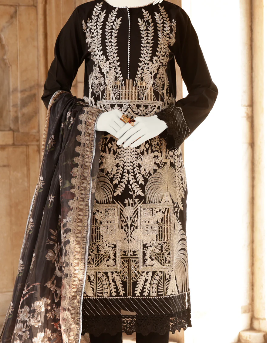 BLACK RAW SILK 3PC STITCHED | JJPW-S-JPWF-US-22-011 FB/FF-035 - Image 2