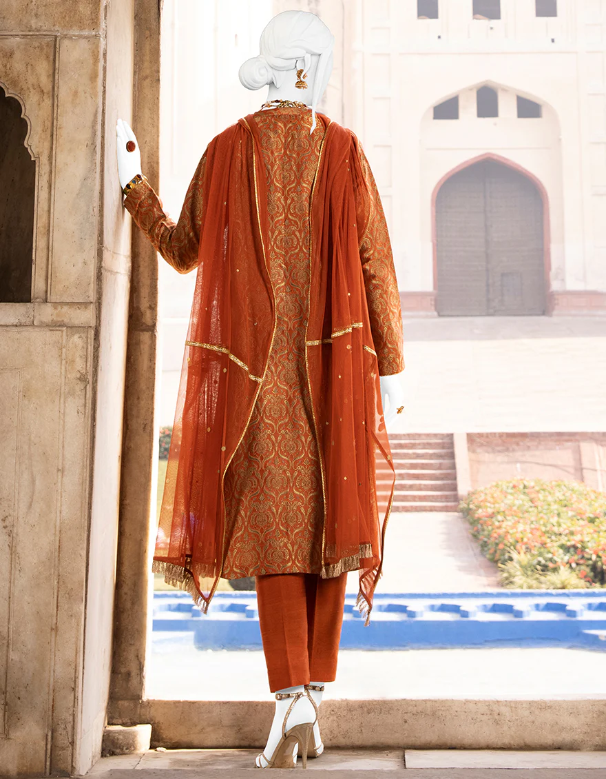 ORANGE JAMAWAR 3PC STITCHED | JJPW-S-JPWF-US-22-015 FB/FF-038 - Image 2