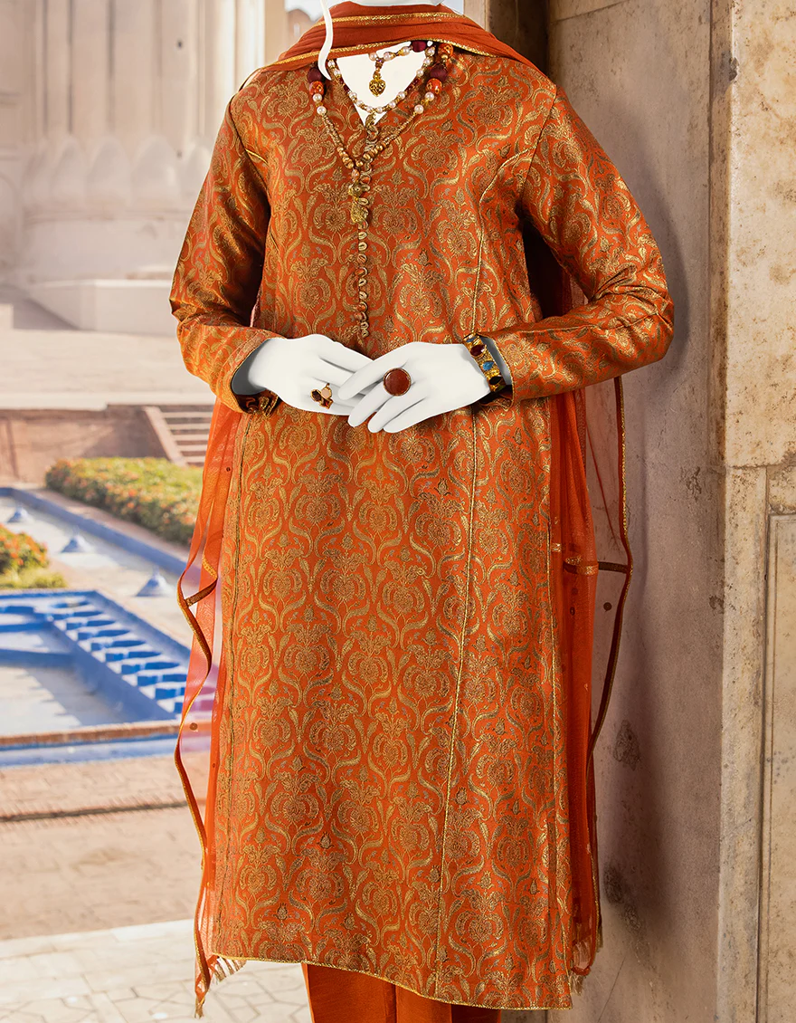 ORANGE JAMAWAR 3PC STITCHED | JJPW-S-JPWF-US-22-015 FB/FF-038 - Image 3