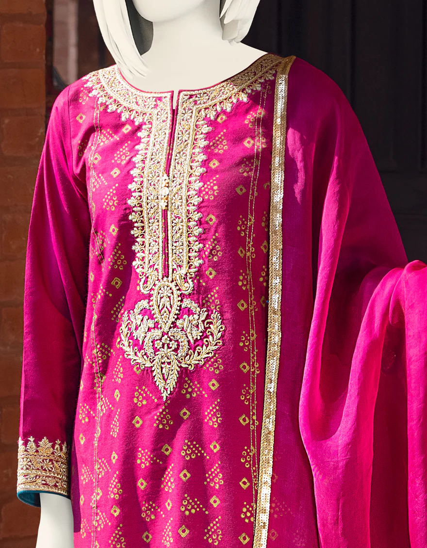 MAGENTA RAW SILK 3PC STITCHED | JJPW-S-JPWF-US-22-027 FB/FF-035 - Image 2